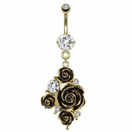 Piercing nombril plaqué or fleurs gemme blanc