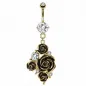 Piercing nombril plaqué or fleurs gemme blanc