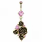 Piercing nombril plaqué or fleurs gemme rose