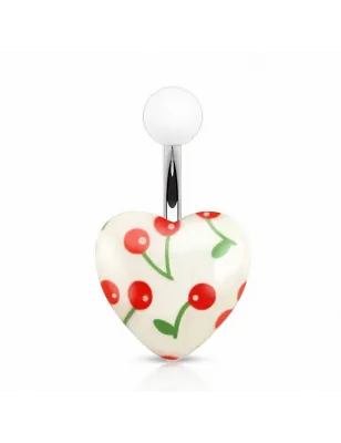 Piercing nombril cœur acrylique cerises