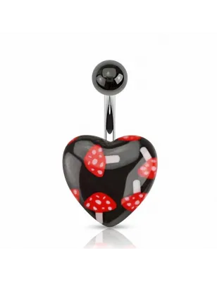 Piercing nombril cœur acrylique champignons