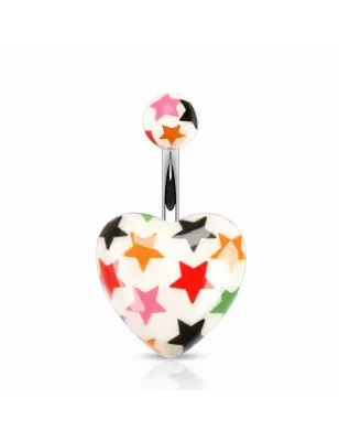 Piercing nombril cœur acrylique blanc étoiles