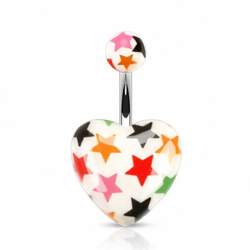 Piercing nombril cœur acrylique blanc étoiles