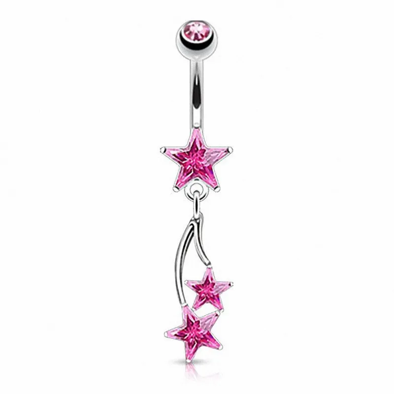 Piercing nombril triple étoile rose