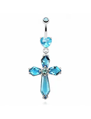 Piercing nombril cœur et croix turquoise