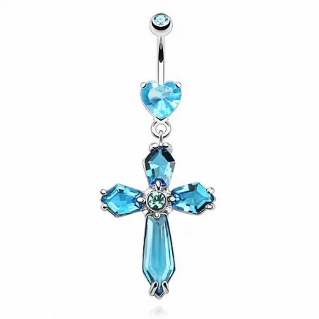 Piercing nombril cœur et croix turquoise