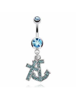 Piercing nombril croix et ancre marine turquoise