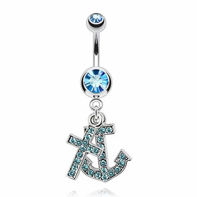 Piercing nombril croix et ancre marine turquoise