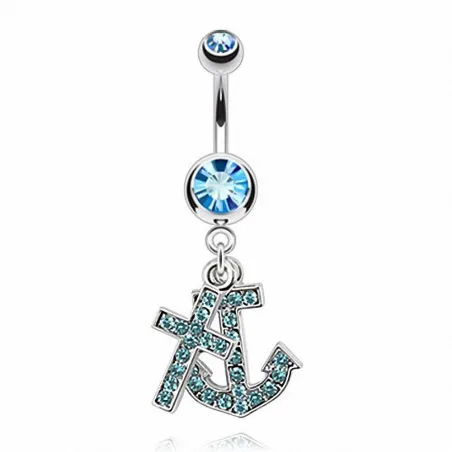 Piercing nombril croix et ancre marine turquoise