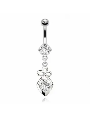 Piercing nombril 8 mm trèfle et pierre blanche