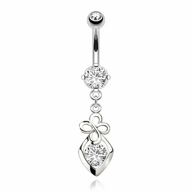 Piercing nombril 8 mm trèfle et pierre blanche