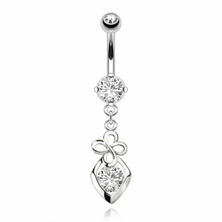 Piercing nombril 8 mm trèfle et pierre blanche