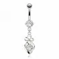 Piercing nombril 8 mm trèfle et pierre blanche