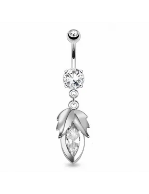 Piercing nombril 8 mm feuille et pierre blanche
