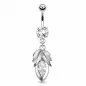 Piercing nombril 8 mm feuille et pierre blanche