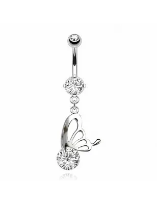 Piercing nombril 8 mm aile de papillon blanc