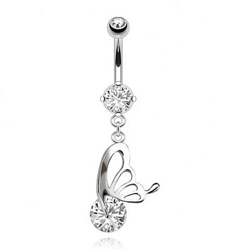 Piercing nombril 8 mm aile de papillon blanc
