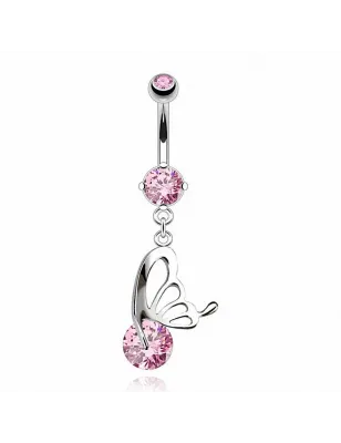 Piercing nombril 8 mm aile de papillon rose