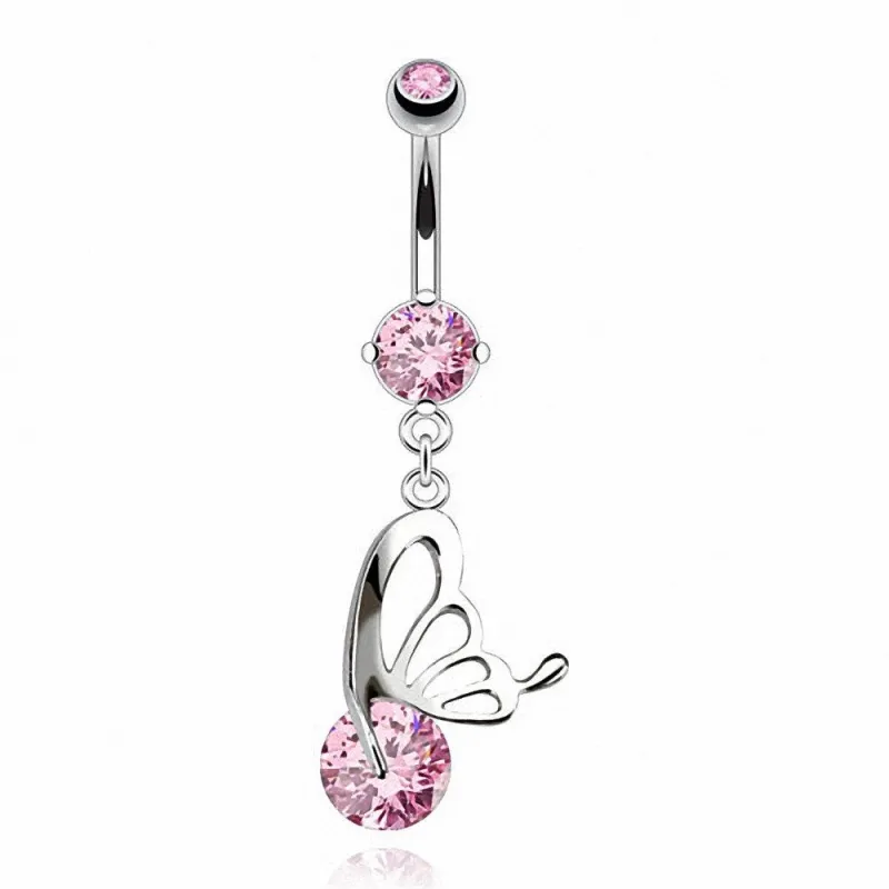 Piercing nombril 8 mm aile de papillon rose