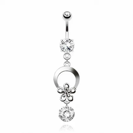 Piercing nombril 8 mm fleur et pierre blanche