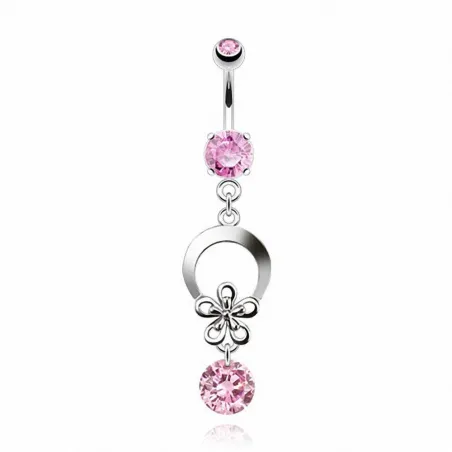 Piercing nombril 8 mm fleur et pierre rose