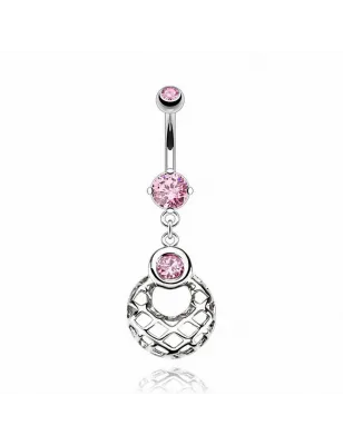 Piercing nombril 8 mm panier de paille rose