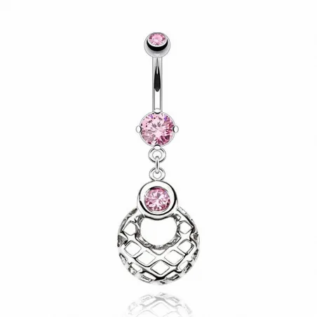 Piercing nombril 8 mm panier de paille rose