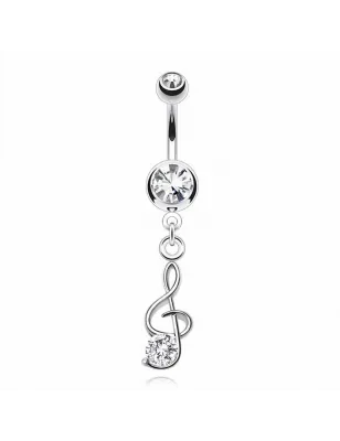 Piercing nombril clef de sol pierre blanche