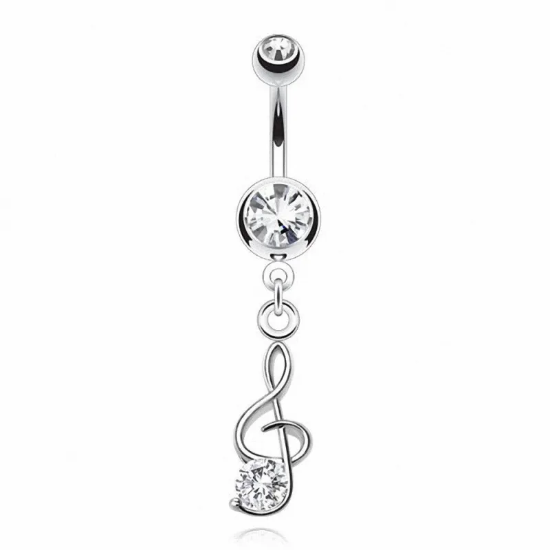 Piercing nombril clef de sol pierre blanche