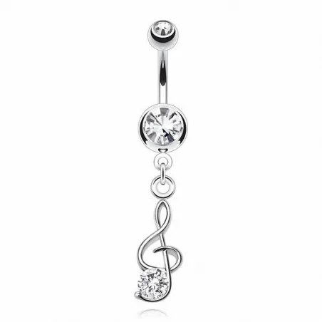 Piercing nombril clef de sol pierre blanche
