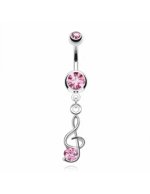 Piercing nombril clef de sol pierre rose