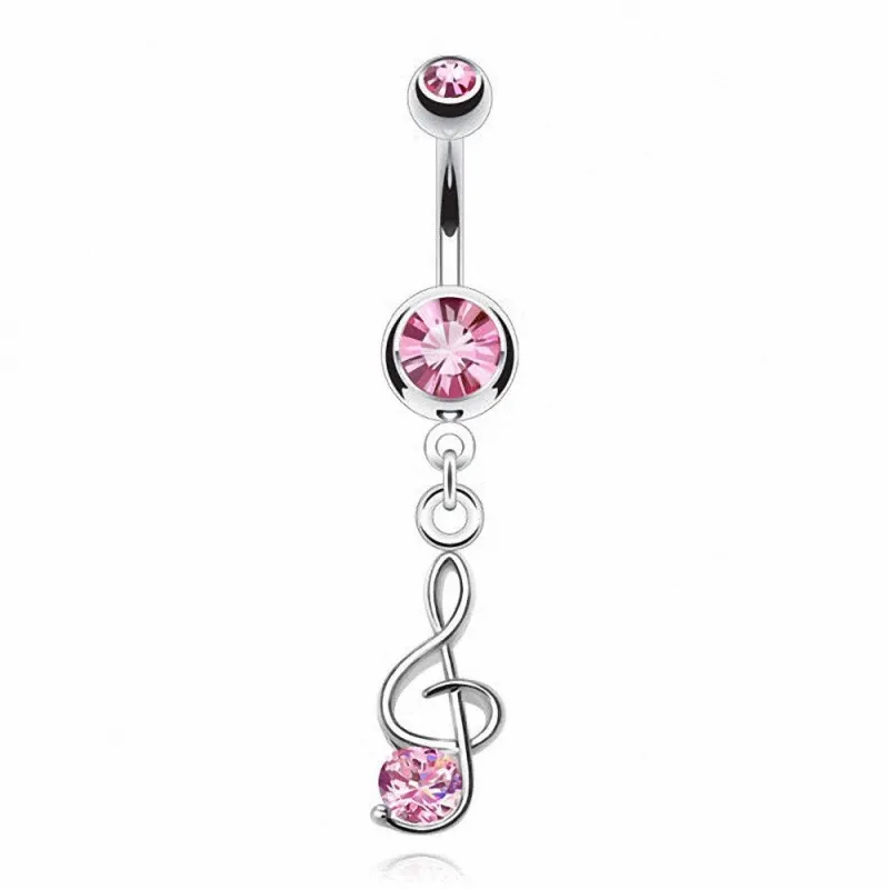 Piercing nombril clef de sol pierre rose