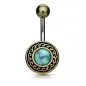 Piercing nombril bouclier tribal doré turquoise