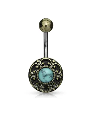 Piercing nombril cœur filigrane turquoise