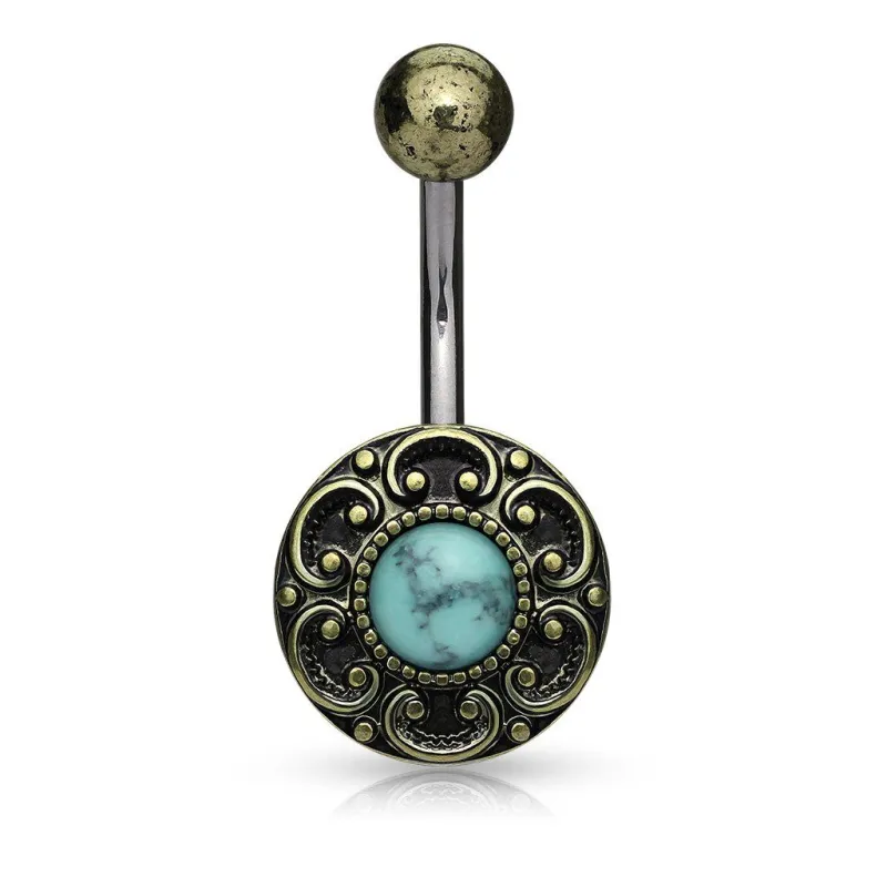 Piercing nombril cœur filigrane turquoise