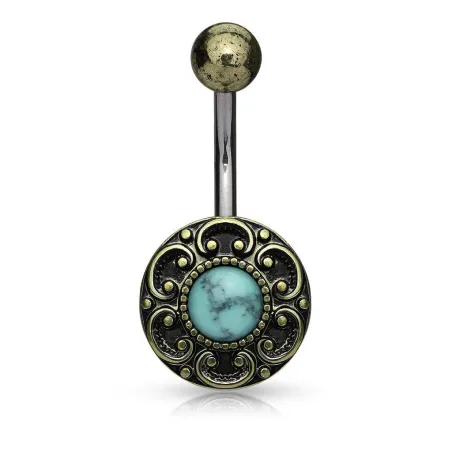Piercing nombril cœur filigrane turquoise