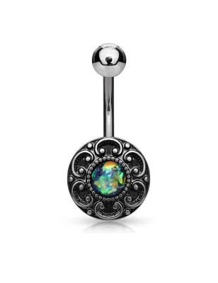 Piercing nombril cœur filigrane opale verte