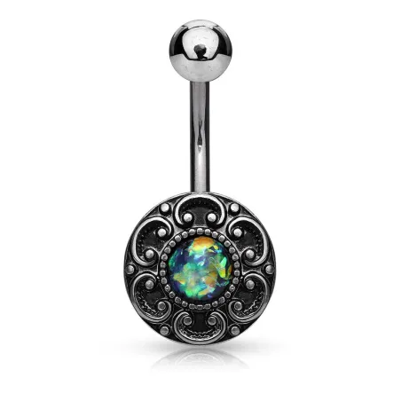 Piercing nombril cœur filigrane opale verte