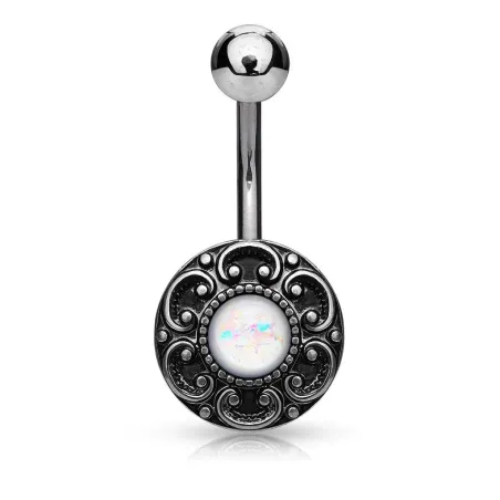 Piercing nombril cœur filigrane opale blanche
