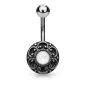 Piercing nombril cœur filigrane opale blanche