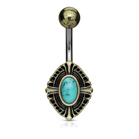 Piercing nombril croix celtique turquoise