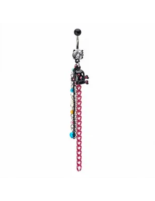 Piercing nombril skull noir et rose