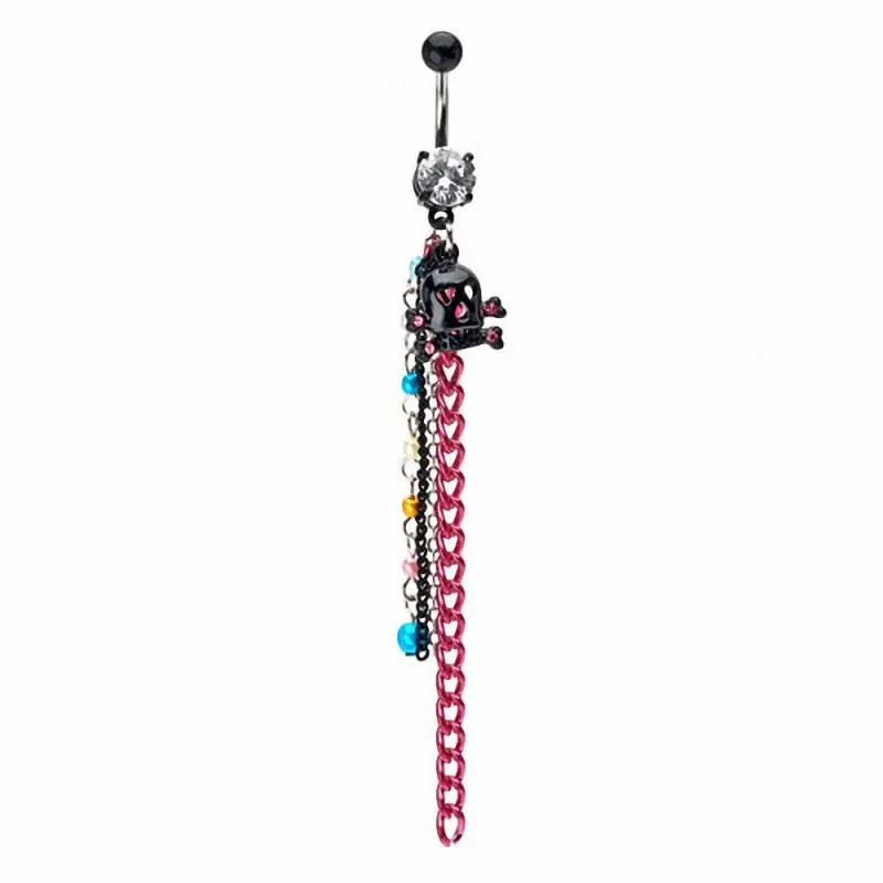 Piercing nombril skull noir et rose