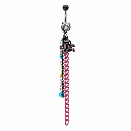 Piercing nombril skull noir et rose