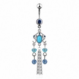Piercing nombril chaines et perles turquoise