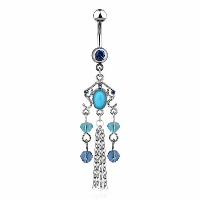 Piercing nombril chaines et perles turquoise Piercing nombril chaines et perles turquoise