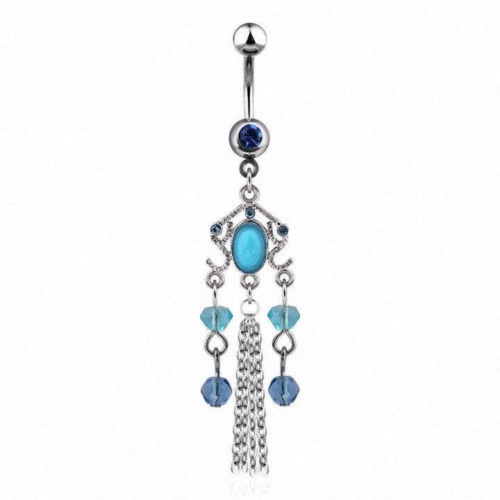 Piercing nombril chaines et perles turquoise