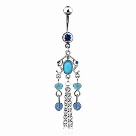 Piercing nombril chaines et perles turquoise