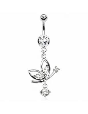 Piercing nombril papillon gemmes blancs