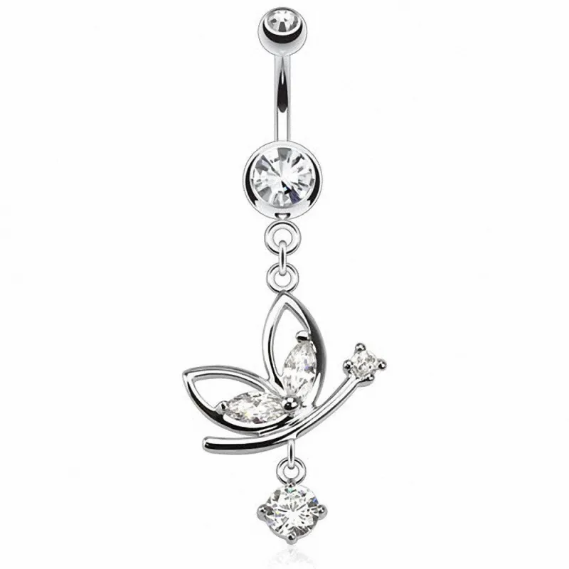 Piercing nombril papillon gemmes blancs